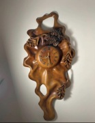 Duży, ręcznie wykonany zegar ścienny ze skóry naturalnej PRL Vintage