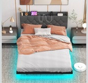 Łóżko tapicerowane z oświetleniem LED i stacją ładującą