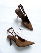 Stradivarius brązowe czółenka szpilki zamszowe 100% skóra zamsz NOWE 39