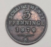 3 Fenigi z 1870 Wilhelm I , Miedź, Mennica w Berlinie