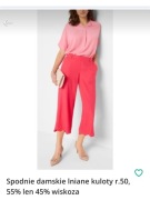 Spodnie damskie lniane kuloty r.50, 55% len 45% wiskoza