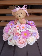 Stroik z dużym misiem na grób dziecka niebieski dla aniołka na cmentarz 