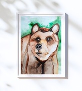 Akwarela oryginalna A3  "Niedźwiedź", obraz ręcznie malowany