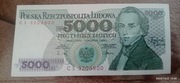 Banknot 5000 zł z 1988 roku. Seria CS. Stan UNC. OSTRE ROGI. PIĘKNY 5000zł
