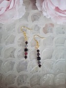 Kolczyki handmade srebro pozłacane z naturalnych kamieni hematyt granat epi