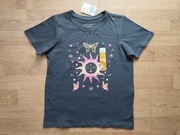 PRIMARK NOWA KOSZULKA GRAFITOWA ZŁOTY MOTYL SŁOŃCE ROZMIAR 140 T-SHIRT