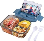 DUŻY LUNCH BOX 1400 ML ŚNIADANIÓWKA POJEMNIK NA LUNCH SZTUĆCE 3 PRZEGRODY