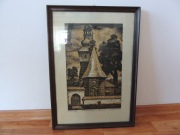 Linoryt Zygmunt Acedański Kościółek w Rabce W ramie 37x52 - Bez ramy 24x37