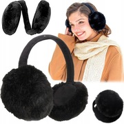 Czarne Nauszniki Zimowe Pluszowe – Ciepłe, Puchate, Ochronne na Uszy
