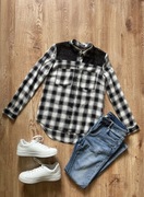 Koszula w kratkę czarno biała z koronką Cropp S/36