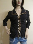 JOSEPH RIBKOFF czarna bluzka na zamek wstawki w panterkę _ L