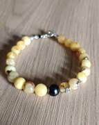 Bransoletka z bursztynami i czarną perłą muszlową