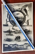 GDYNIA Widok miasta okręty wojskowe samolot latarnia orzeł i flagi ~1930