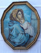 Obraz w ramie starej drewnianej matka z dzieciątkiem