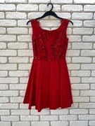 elegancka czerwona sukienka balowa wieczorowa koktajlowa z cekinami