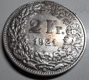 Srebrna moneta Szwajcaria 2 franki 1921 Ag835