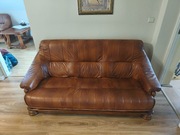 Komplet Wypoczynkowy Skórzany - Brąz (Sofa 3-os. + 2 Fotele + Ława)