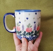 kubek ceramiczny Bolesławiec 0,35l ręcznie malowany unikat róże