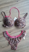 Komplet bielizny w panterkę marki Tezenis rozmiar 80C super push up dół S