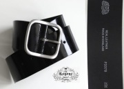 REGENT czarny szeroki pasek z naturalnej skóry lakierowanej