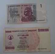 1 dolar Zimbabwe plus 50000000 dolarów Zimbabwe