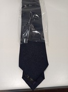 Jedwabny krawat Lambert – 100% jedwab, nowy w folii, granatowy twill