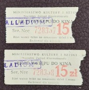1974, Mini.Kultury i Sztuki, 2x bilet Kino Palladium, 15zł, stemple