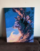 Obraz malowany wilk w chmurach