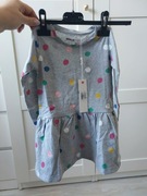 Sukienka Bawełniana 86–92 | 18–24 m | Szara kropki | Długi Rękaw