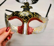 Maska wenecka Kocie Oko, brokat glitter, Halloween, Karnawał