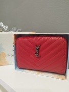 Średni czerwony portfelik jodełka inspiracje skóra ekologiczna