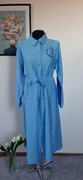 śliczna sukienka midi szmizjerka w kolorze baby blue, pasek , rozmiar M 