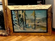 PEJZAŻ ZIMOWY,PRZEDWOJENNY OBRAZ.59,5x46,5cm.