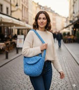 Niebieska torba na ramię welurowa, listonoszka, ręczne robiona