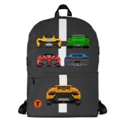 Plecak z czterema małymi autami ta dużym Lamborghini Huracan