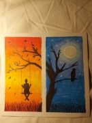 Drewniana huśtawka, obraz/rysunek pastele