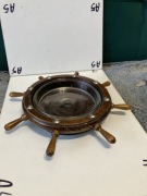 popielniczka STER statek vintage szkło drewno 