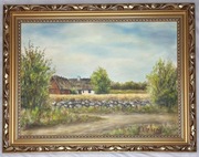 Harald Vinberg pejzaż wiejski stary obraz olejny
