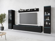 Meblościanka witryny i szafka RTV w kolorze czarny mat z oświetleniem LED