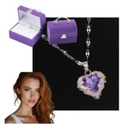 NASZYJNIK SERCE KRYSZTAŁOWE SREBRNE FIOLETOWE NA PREZENT WALENTYNKI ŚLUB