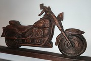 Harley Davidson Fat Boy, motocykl, płaskorzeźba, drewno