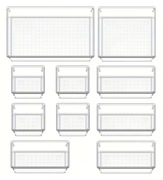 Zestaw organizerów do szuflad 4 rozmiary przezroczyste 10 elementów