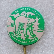 Przypinka. Reklama ''Broekema'' Herbata z białego niedźwiedzia. Niderlandy.