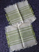 Serwetki z frędzlami tkane lniane vintage PRL