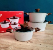 NOWE garnki marmurowe -  jakość i funkcjonalność! 3 szt. + 3 pokrywki!