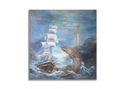 Obraz ręcznie malowany autorski 80x80 morze statek