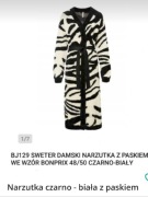 B$129 SWETER DAMSKI NARZUTKA Z PASKIEM WE WZÓR BONPRIX 48/50 CZARNO-BIAŁY