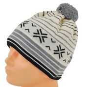 Czapka zimowa Akaz model 384 - biało-szaro-czarny