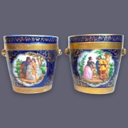 Para Osłonek 1820-50 Biedermeier Doniczki Cache-Pot Vieux Paris Scena