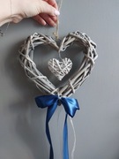 Serca rattanowe szaro-białe 